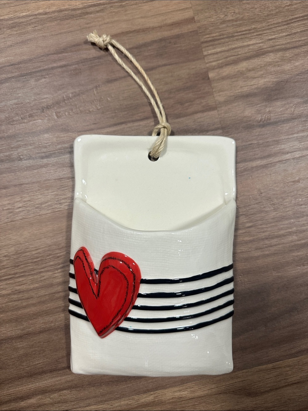 Ceramic Hanging Pocket with Red Heart